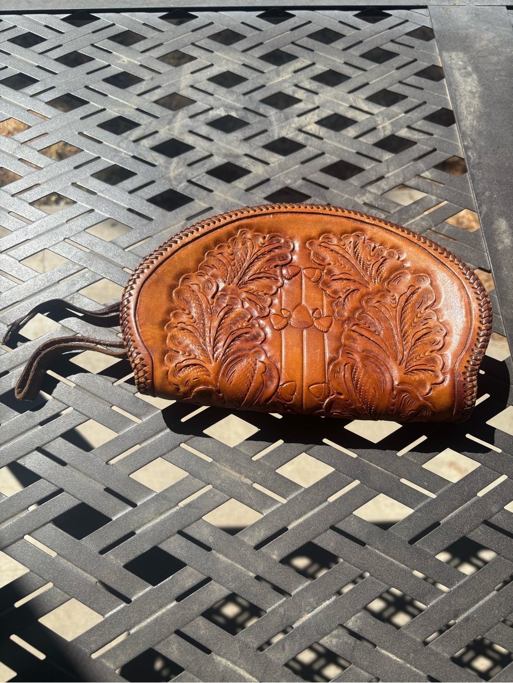 Vintage Style Hand Tooled Leather Wristlet Acorn Leaf Vine TALON